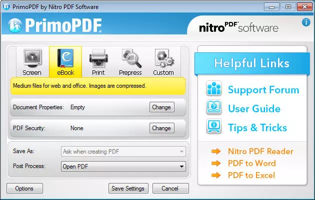 PrimoPDF software to convert a file to PDF